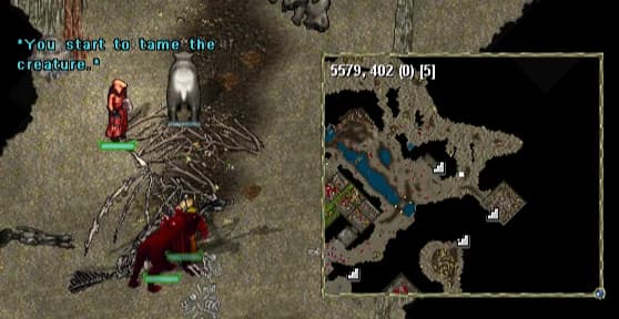 Taming a cave bear in the dungeon, with the map open