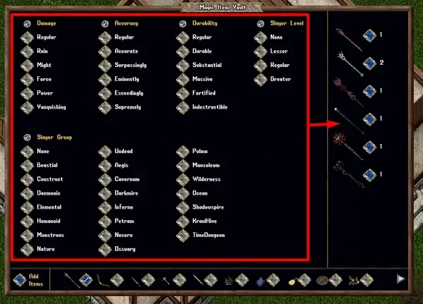 magicvault filteringitems